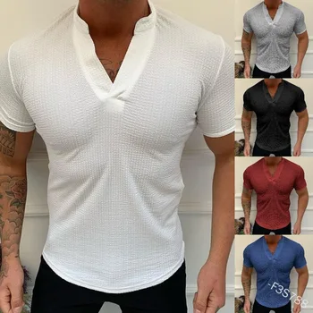 מוצק צבע החולצה של הגברים הקיץ החדשים slim-fit קצרים אופנה עם שרוולים קצרים חולצה