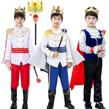 ליל כל הקדושים הילדים הנסיכה המלך תחפושות קוספליי בנים המלכותי המלך הנסיך Roleplay תלבושת חולצות עם מכנסיים חגורה קייפ הכתר, השרביט להגדיר