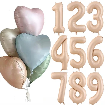 32inch בצבע שמנת מספר בלונים עם לב אהבה רדיד בלונים לבת ילדים למבוגרים. יום הולדת שמח. מסיבת חתונה קישוט