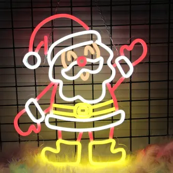 סנטה קלאוס ניאון חג המולד, אורות ניאון הובילו שמח Christma קיר בעיצוב ילדים מתנות למסיבת השינה
