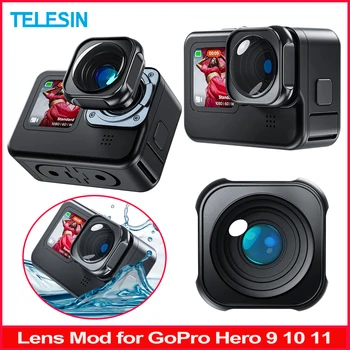 TELESIN עדשה Mod עבור GoPro Hero 9 10 11 שחור אנטי ללחוץ סגסוגת אלומיניום עמיד למים עדשה אולטרה רחבה זווית 155 מעלות עדשה